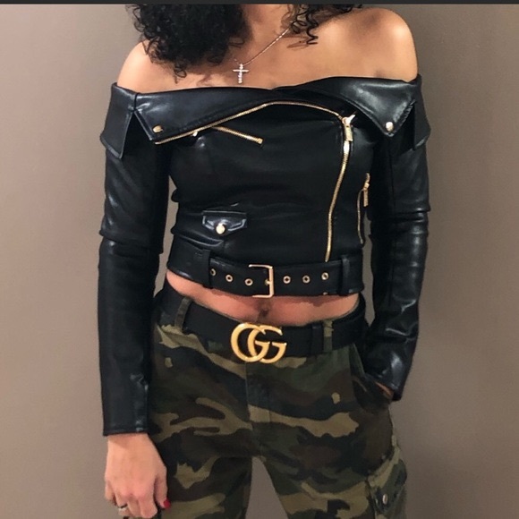 HOUSE OF CB - Off the shoulder leather jacket top - Picture 2 of 2